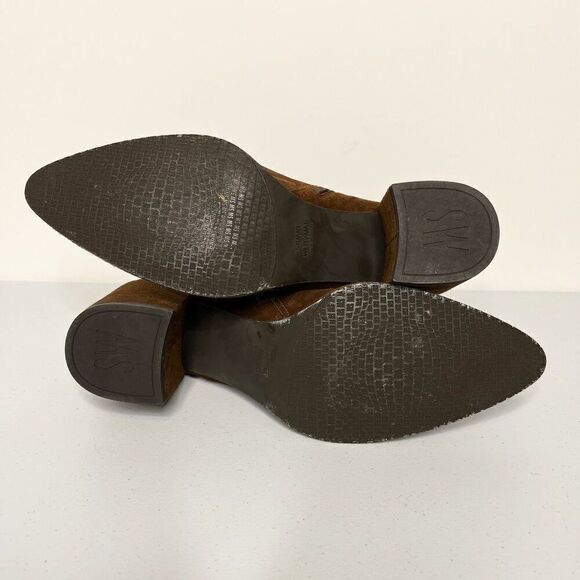 Stuart Weitzman Tazzie Brown Suede Tasseled Block Heel Ankle Boots - Picture 7 of 8